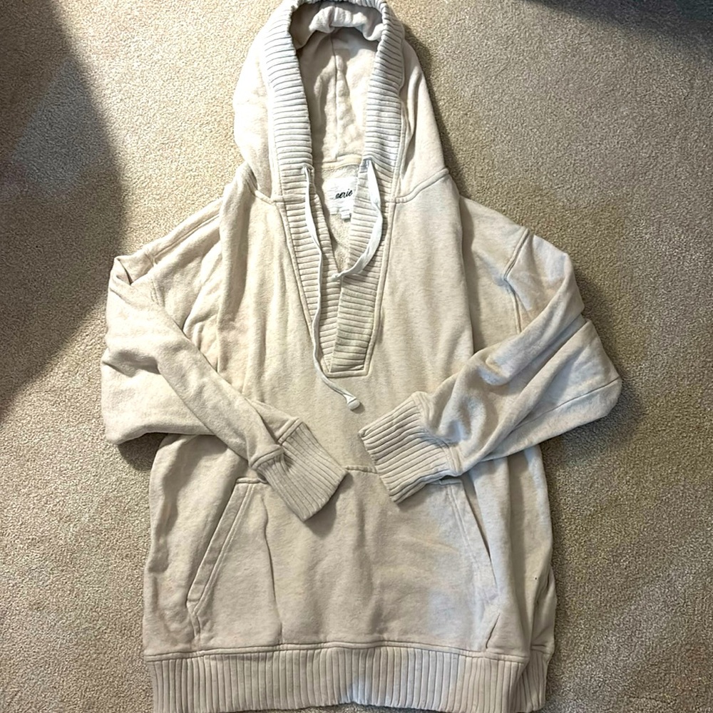 Aerie Beige/Cream V-Neck Hoodie